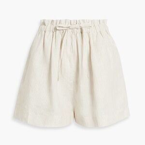 ULLA JOHNSON Asa Striped Linen Shorts In Beige High Rise Womens Size 8